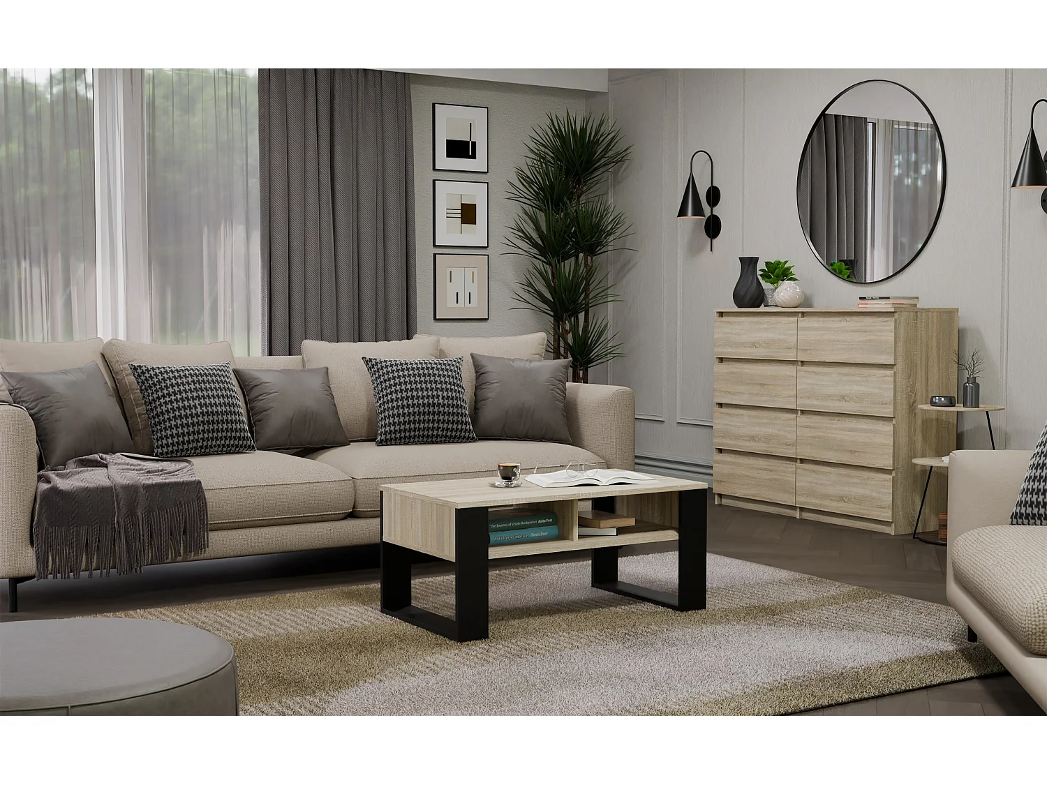 Tavolino da salotto 58x50x90 cm rovere chiaro e nero TST10