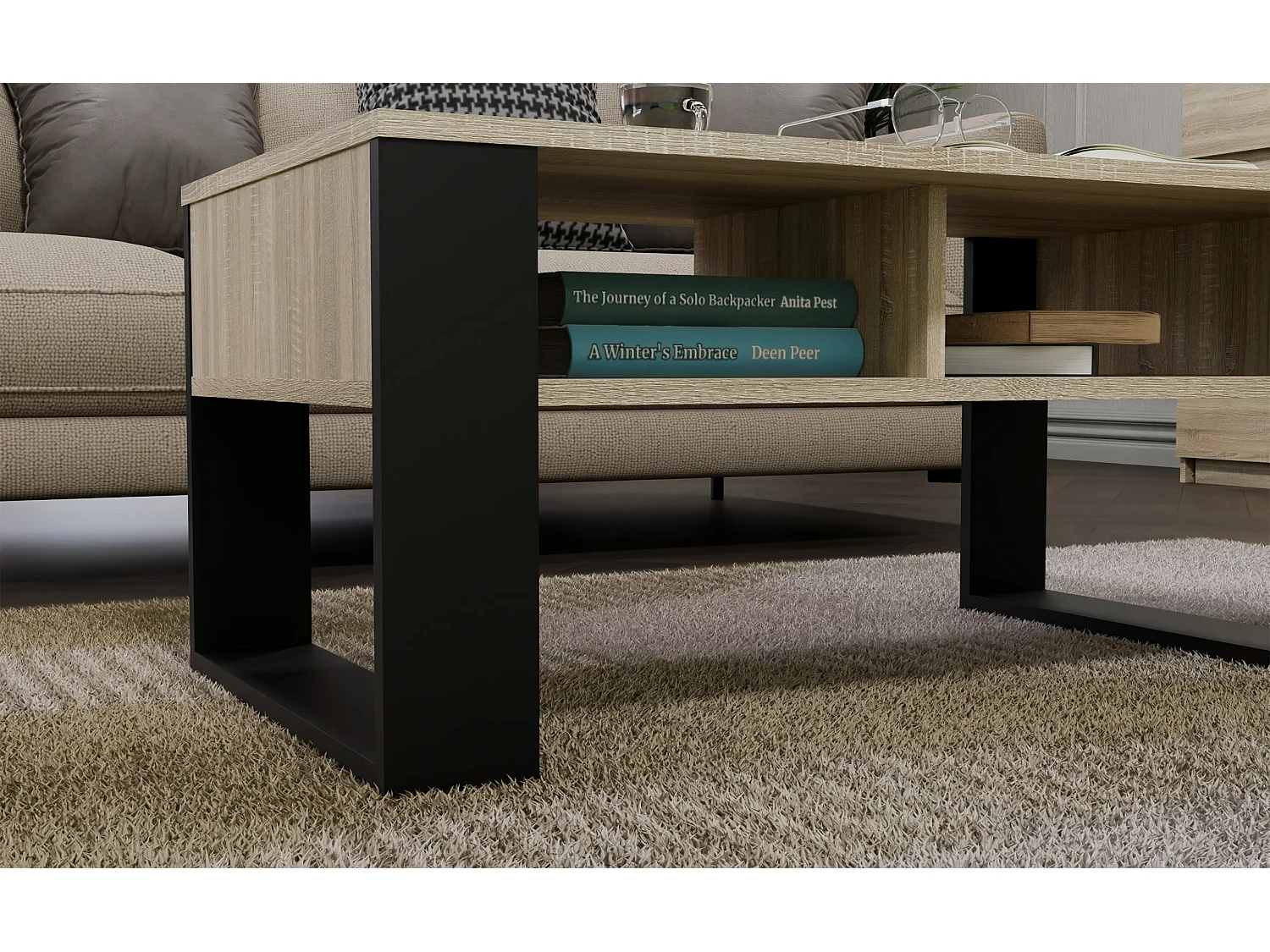 Tavolino da salotto 58x50x90 cm rovere chiaro e nero TST10