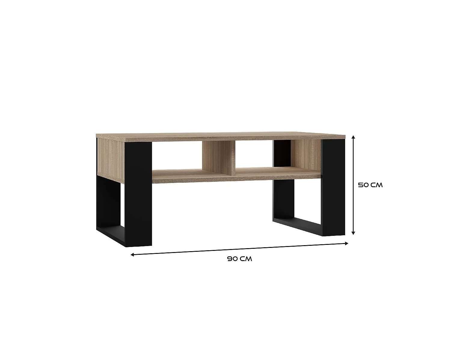 Tavolino da salotto 58x50x90 cm rovere chiaro e nero TST10