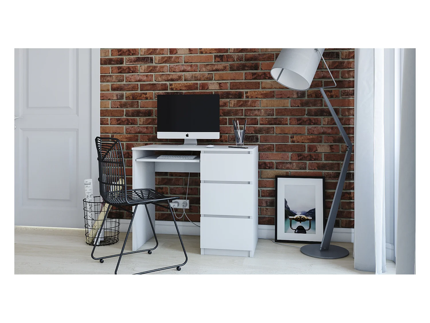 Scrivania moderna 98x76x51 cm con 3 cassetti a destra bianca SCT3