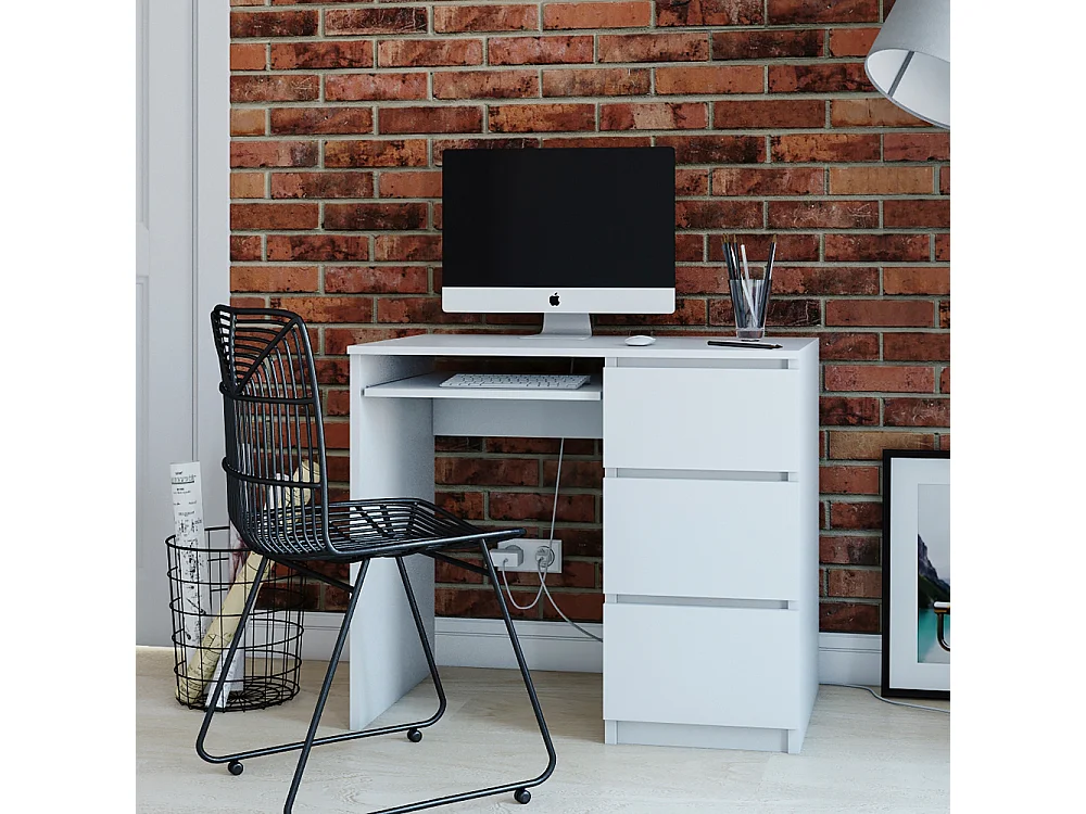 Scrivania moderna 98x76x51 cm con 3 cassetti a destra bianca SCT3