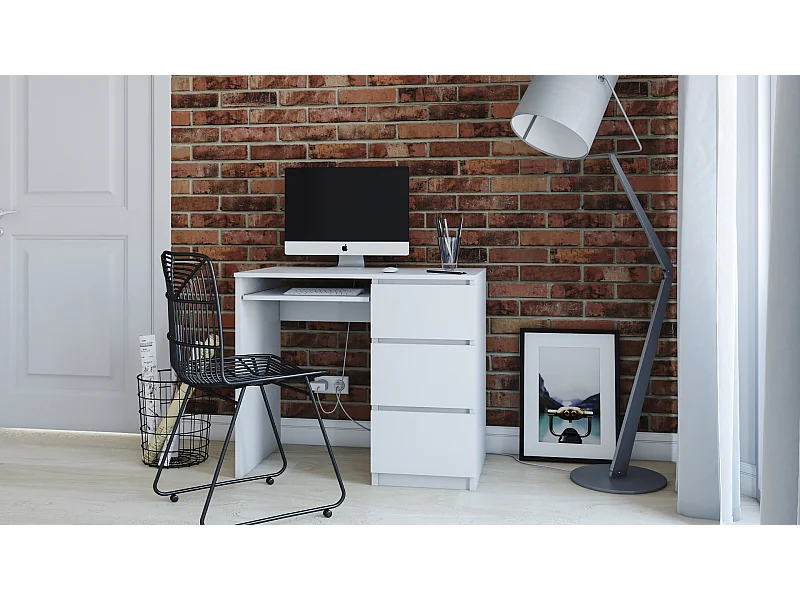 Scrivania moderna 98x76x51 cm con 3 cassetti a destra bianca SCT3