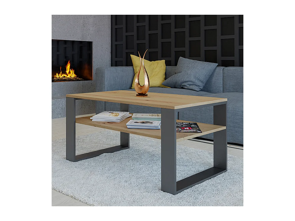 Tavolino da salotto moderno 58x50x90 cm con 2 ripiani rovere e antracite TST9
