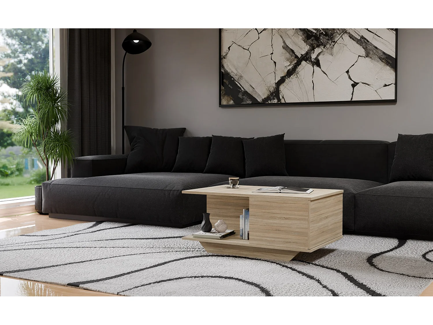 Tavolino design moderno 90x60x42 cm rovere TST3