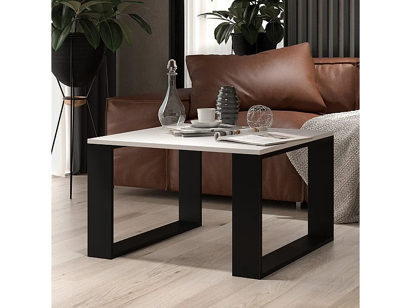 Tavolino da salotto essenziale 67x67x40 cm bianco e nero TST6