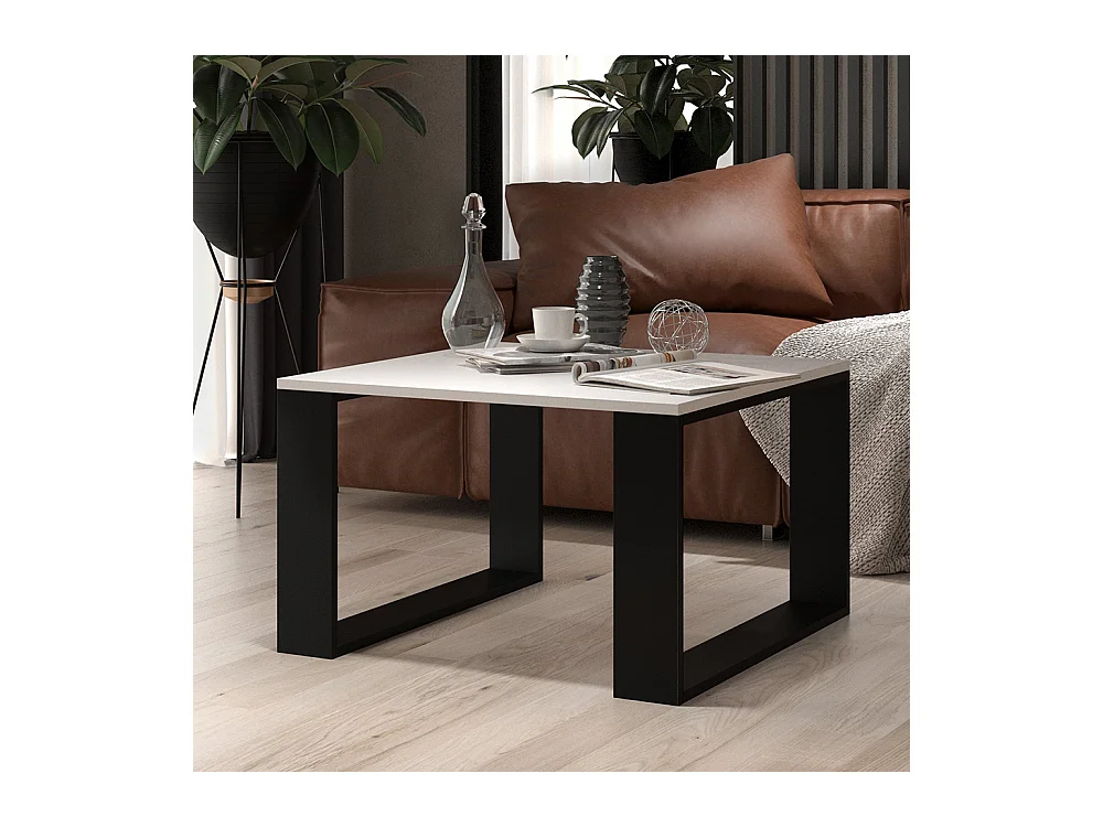 Tavolino da salotto essenziale 67x67x40 cm bianco e nero TST6