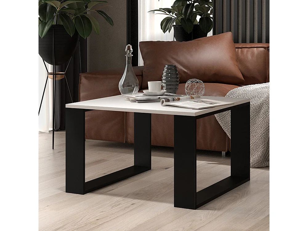 Tavolino da salotto essenziale 67x67x40 cm bianco e nero TST6