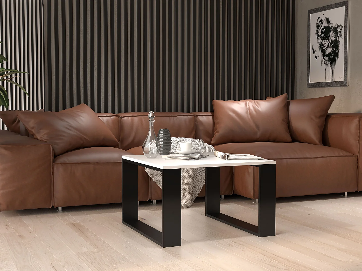 Tavolino da salotto essenziale 67x67x40 cm bianco e nero TST6