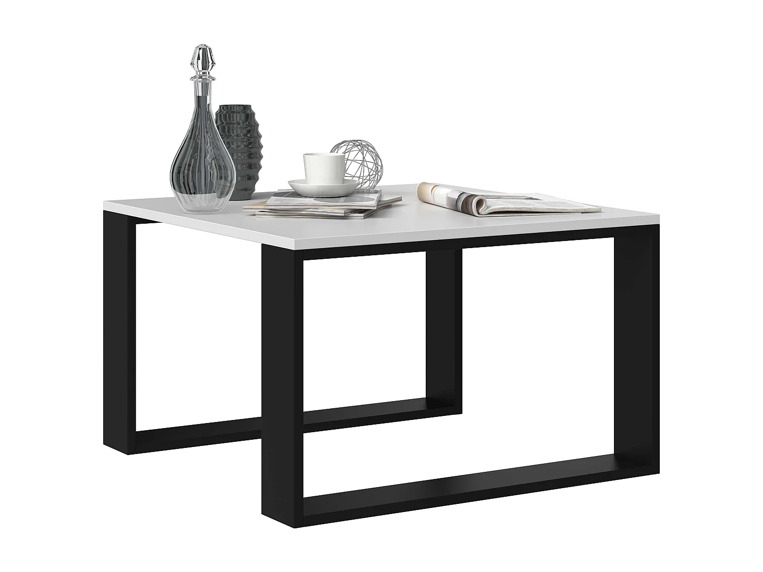 Tavolino da salotto essenziale 67x67x40 cm bianco e nero TST6