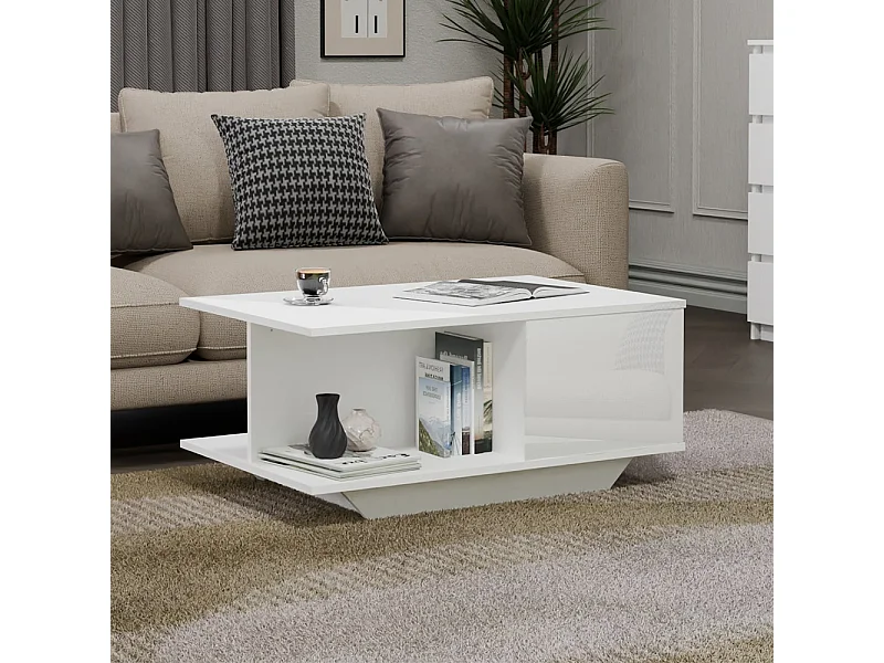 Tavolino design moderno 90x60x42 cm bianco lucido TST3