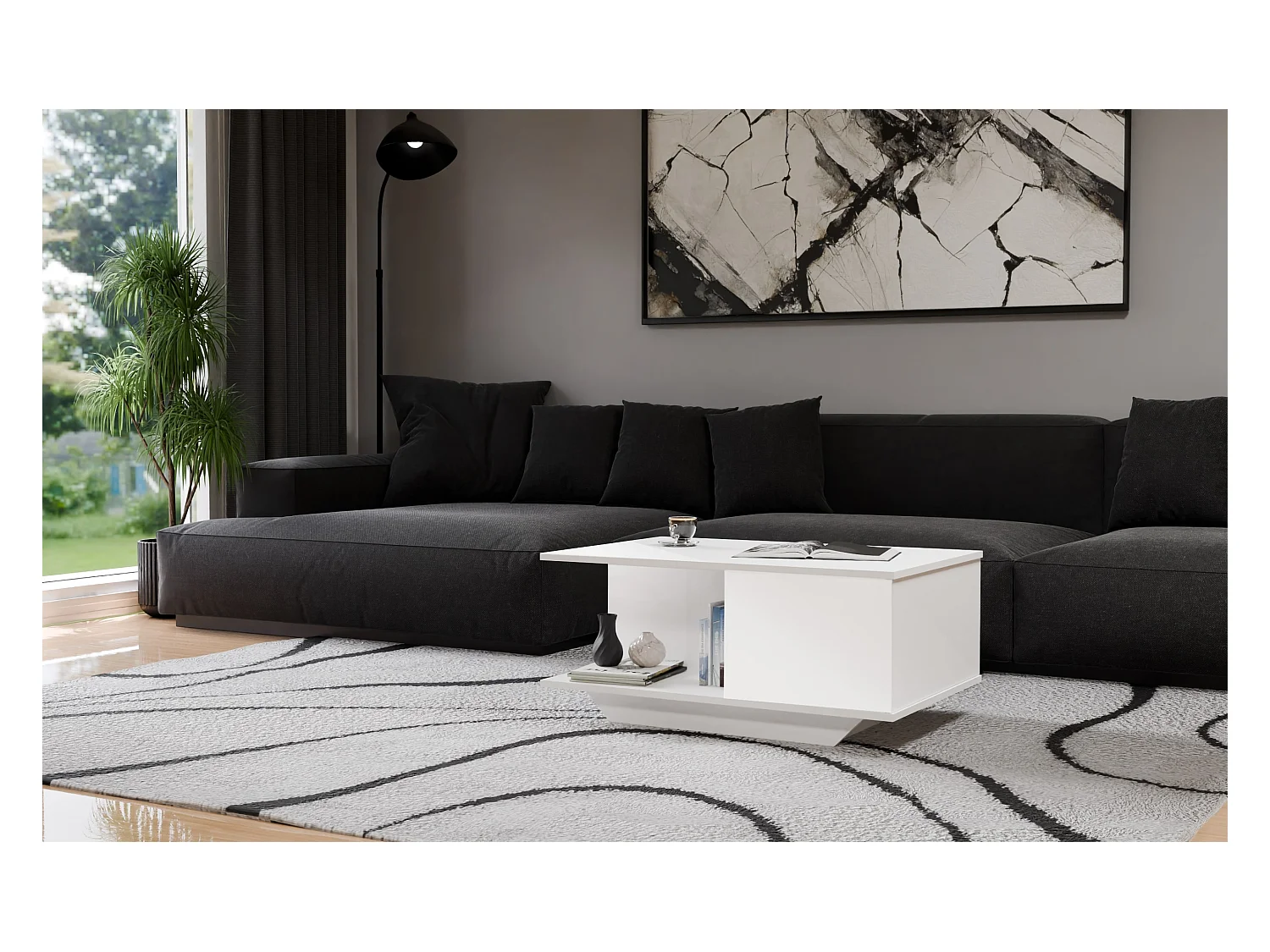 Tavolino design moderno 90x60x42 cm bianco lucido TST3