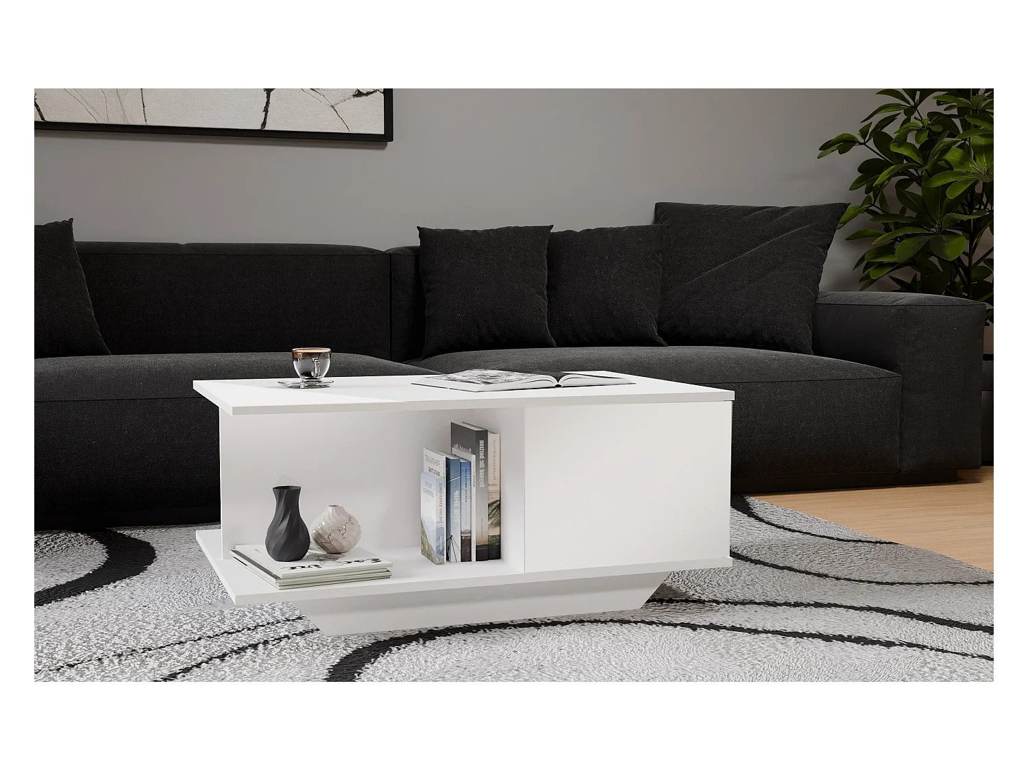 Tavolino design moderno 90x60x42 cm bianco lucido TST3