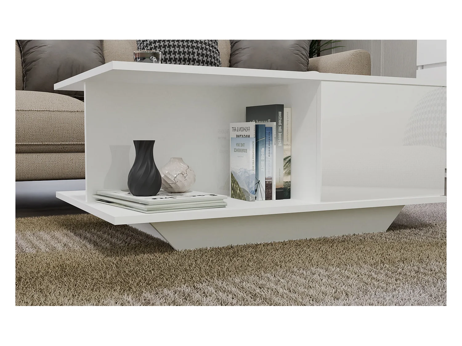 Tavolino design moderno 90x60x42 cm bianco lucido TST3