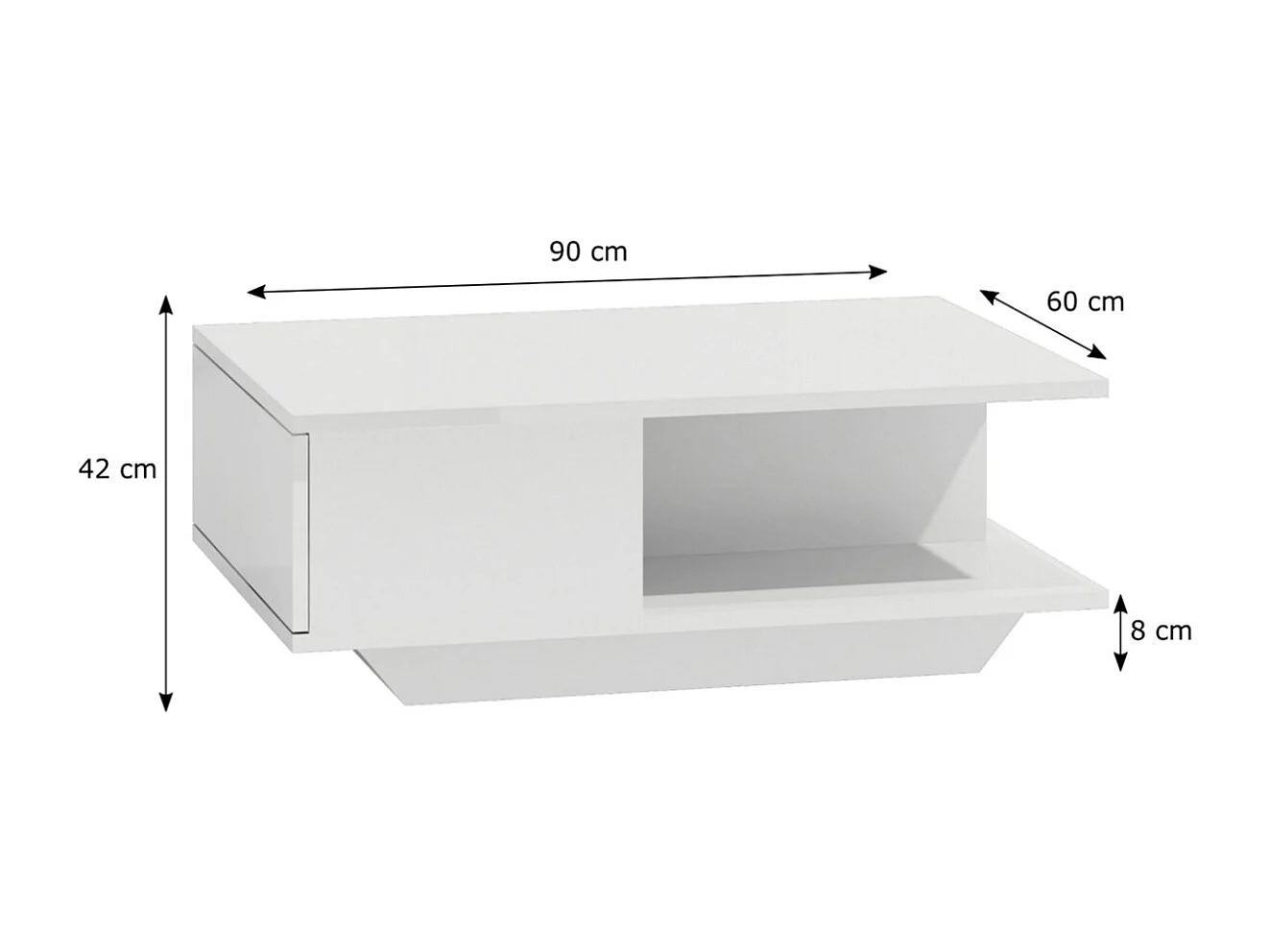 Tavolino design moderno 90x60x42 cm bianco lucido TST3