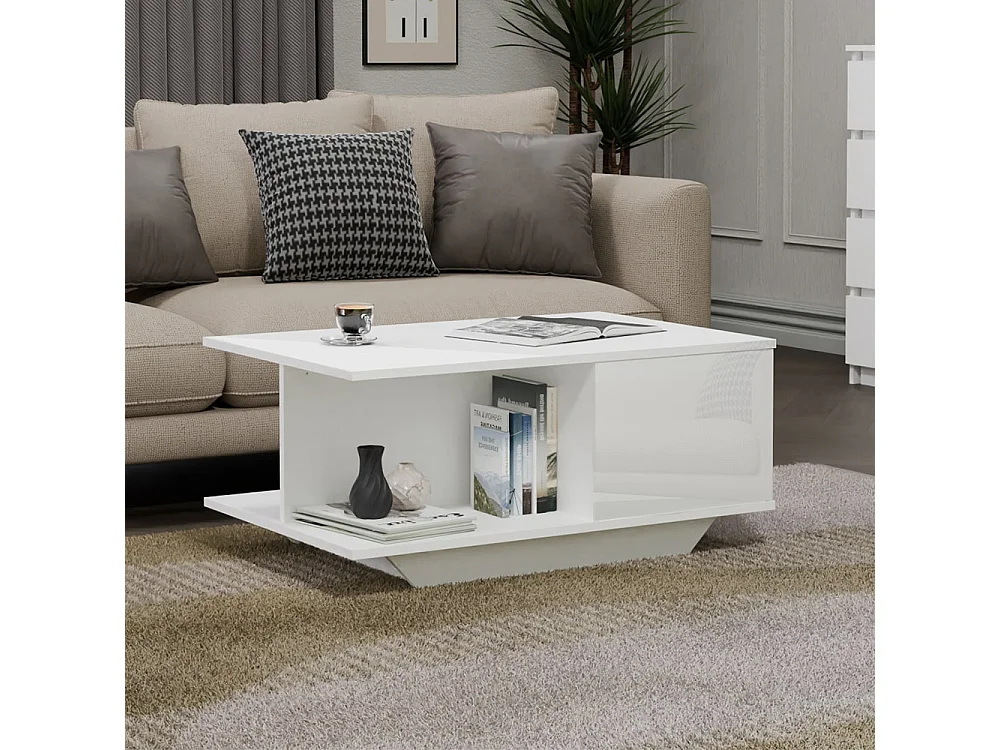 Tavolino design moderno 90x60x42 cm bianco lucido TST3