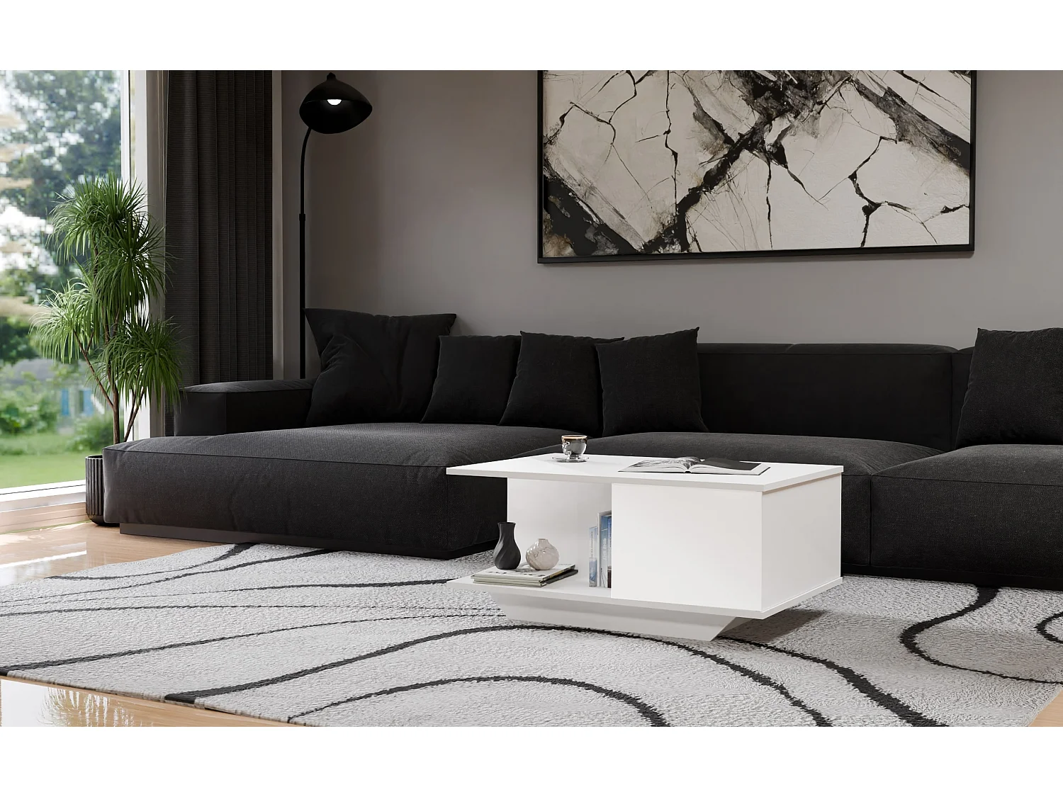 Tavolino design moderno 90x60x42 cm bianco lucido TST3