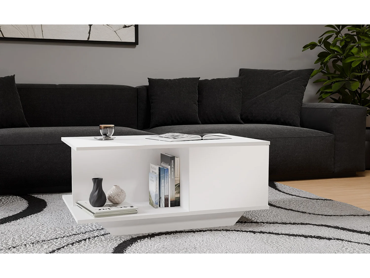 Tavolino design moderno 90x60x42 cm bianco lucido TST3