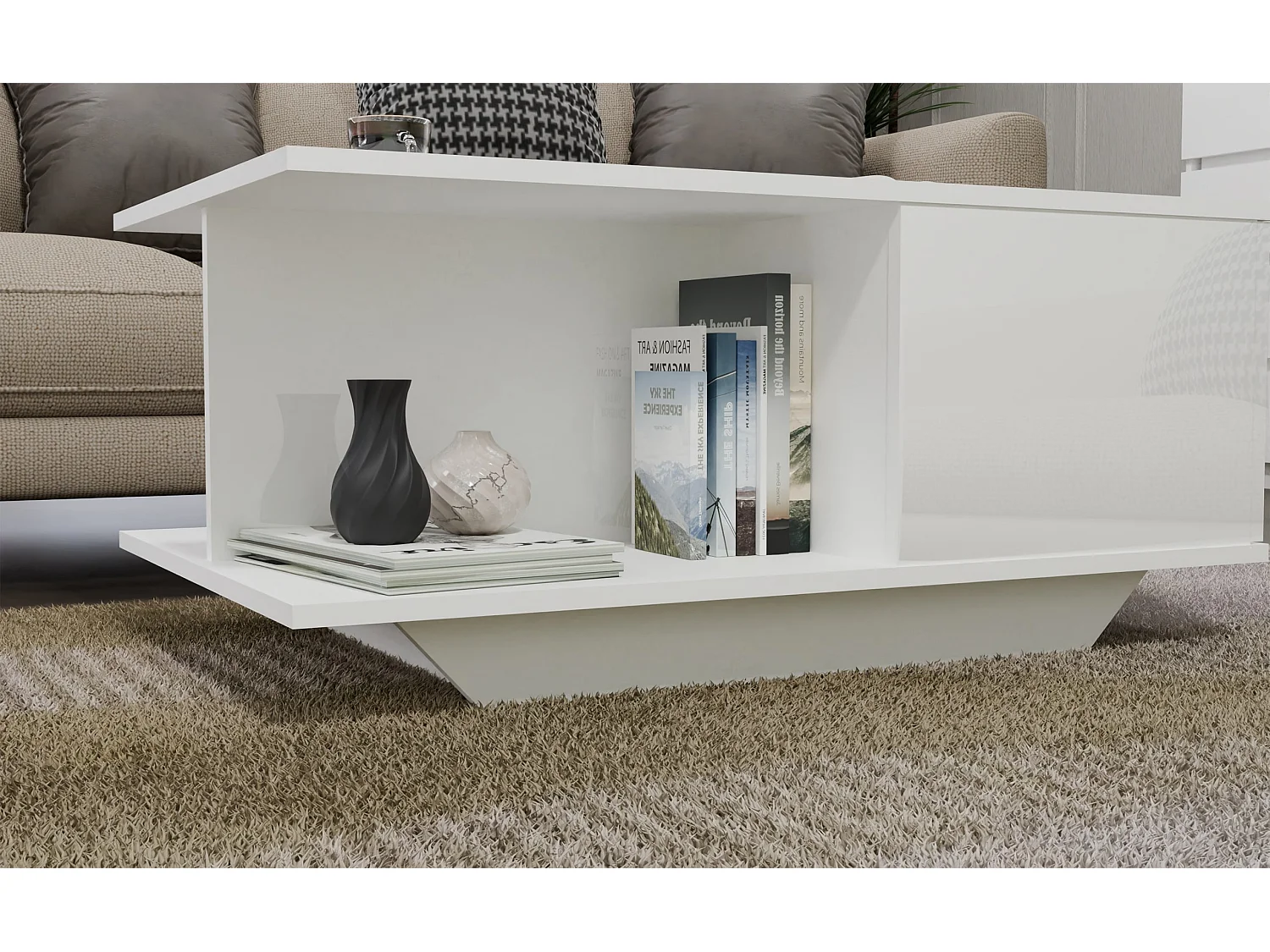 Tavolino design moderno 90x60x42 cm bianco lucido TST3