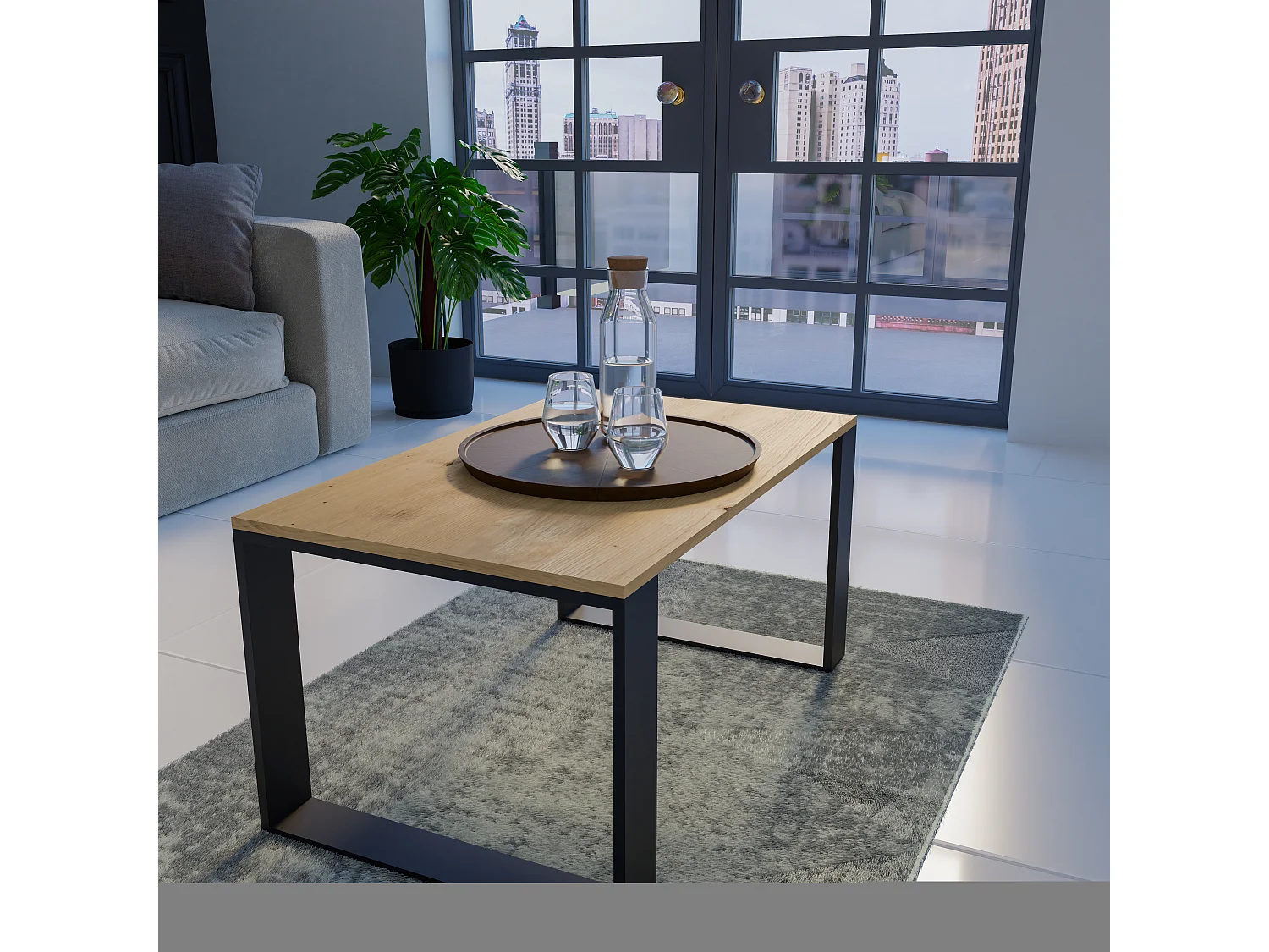 Tavolino da salotto moderno 58x50x90 cm rovere/nero TST8