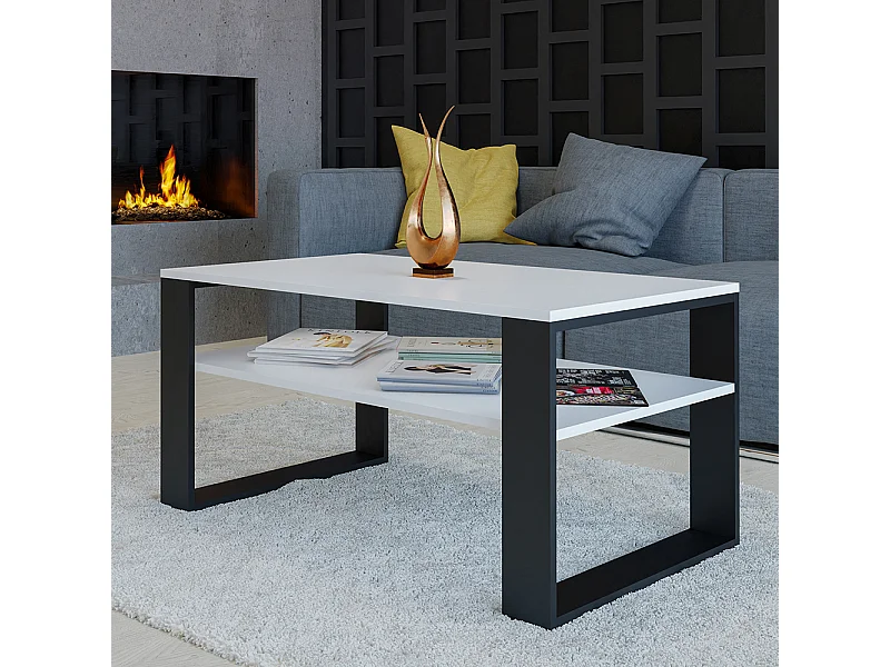 Tavolino da salotto moderno 58x50x90 cm con 2 ripiani bianco e nero TST9