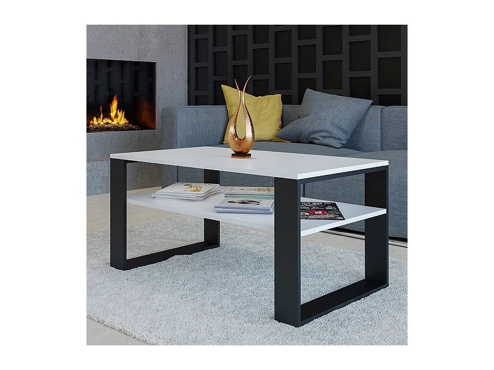 Tavolino da salotto moderno 58x50x90 cm con 2 ripiani bianco e nero TST9