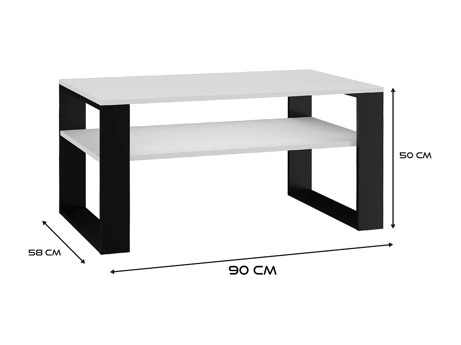 Tavolino da salotto moderno 58x50x90 cm con 2 ripiani bianco e nero TST9