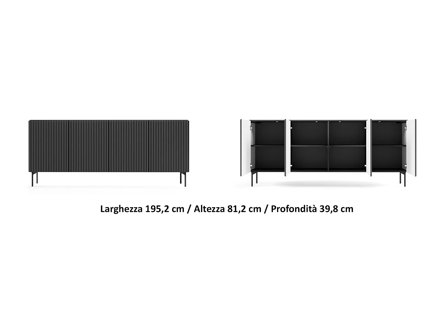 Madia moderna 195 cm con 4 ante push to open beige cashmere MALK42