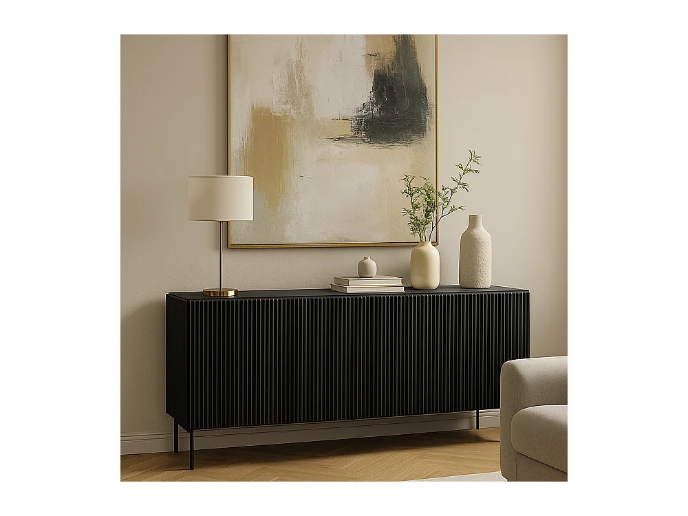 Madia moderna 195 cm con 4 ante push to open nera MALK42