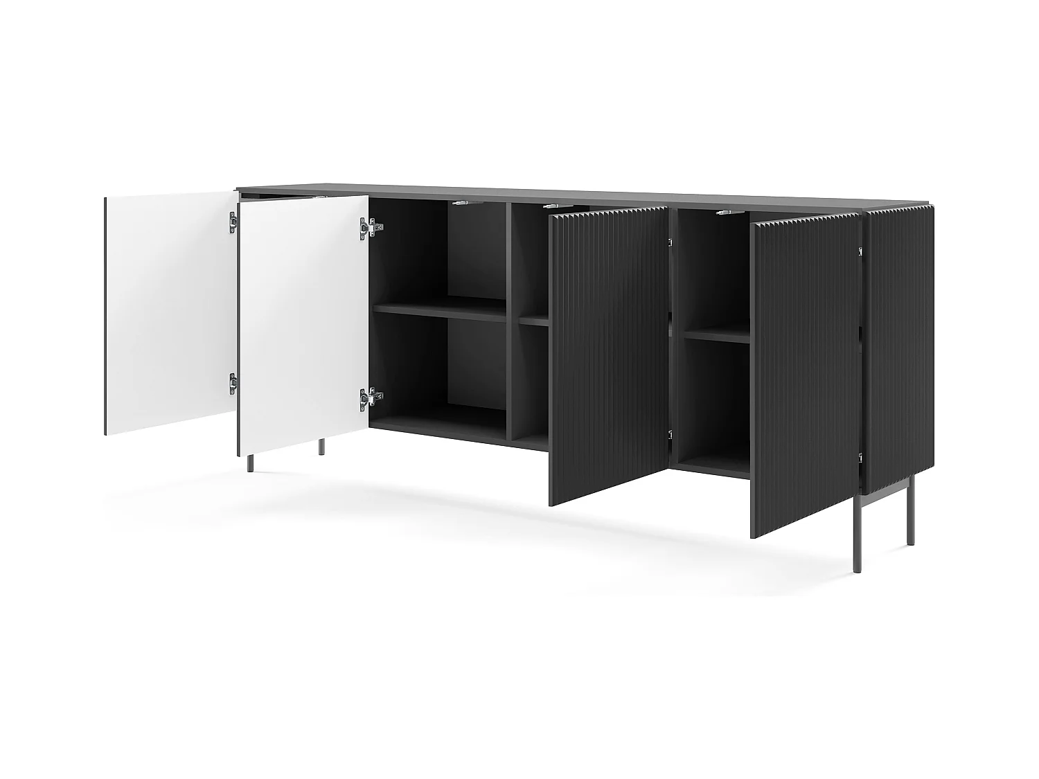 Madia moderna 195 cm con 4 ante push to open nera MALK42