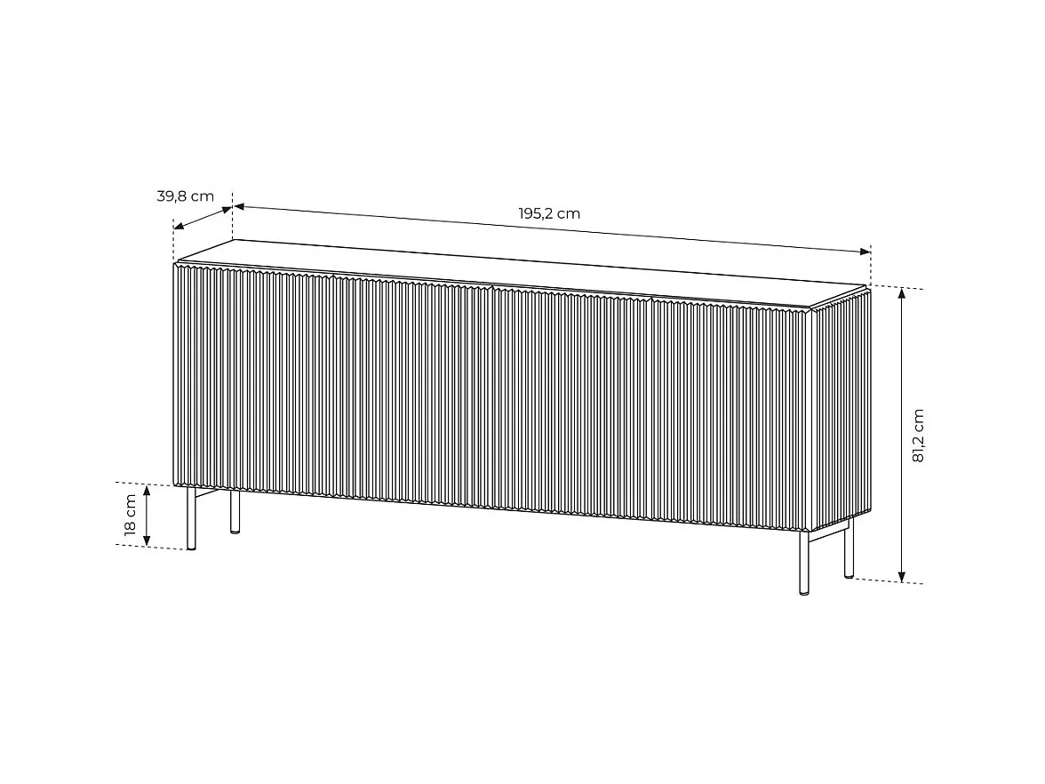 Madia moderna 195 cm con 4 ante push to open nera MALK42