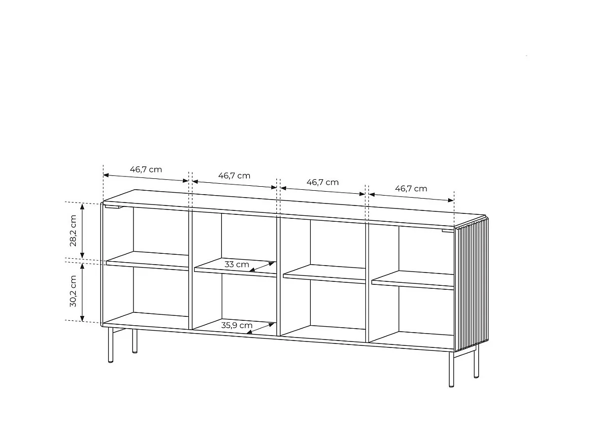Madia moderna 195 cm con 4 ante push to open nera MALK42