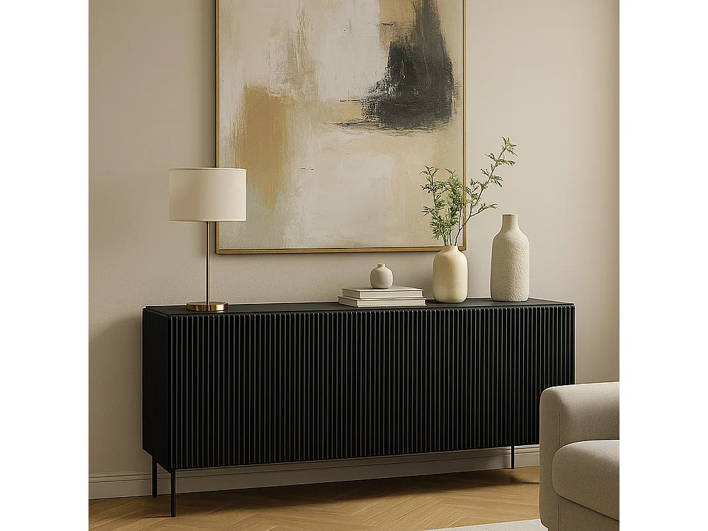 Madia moderna 195 cm con 4 ante push to open nera MALK42