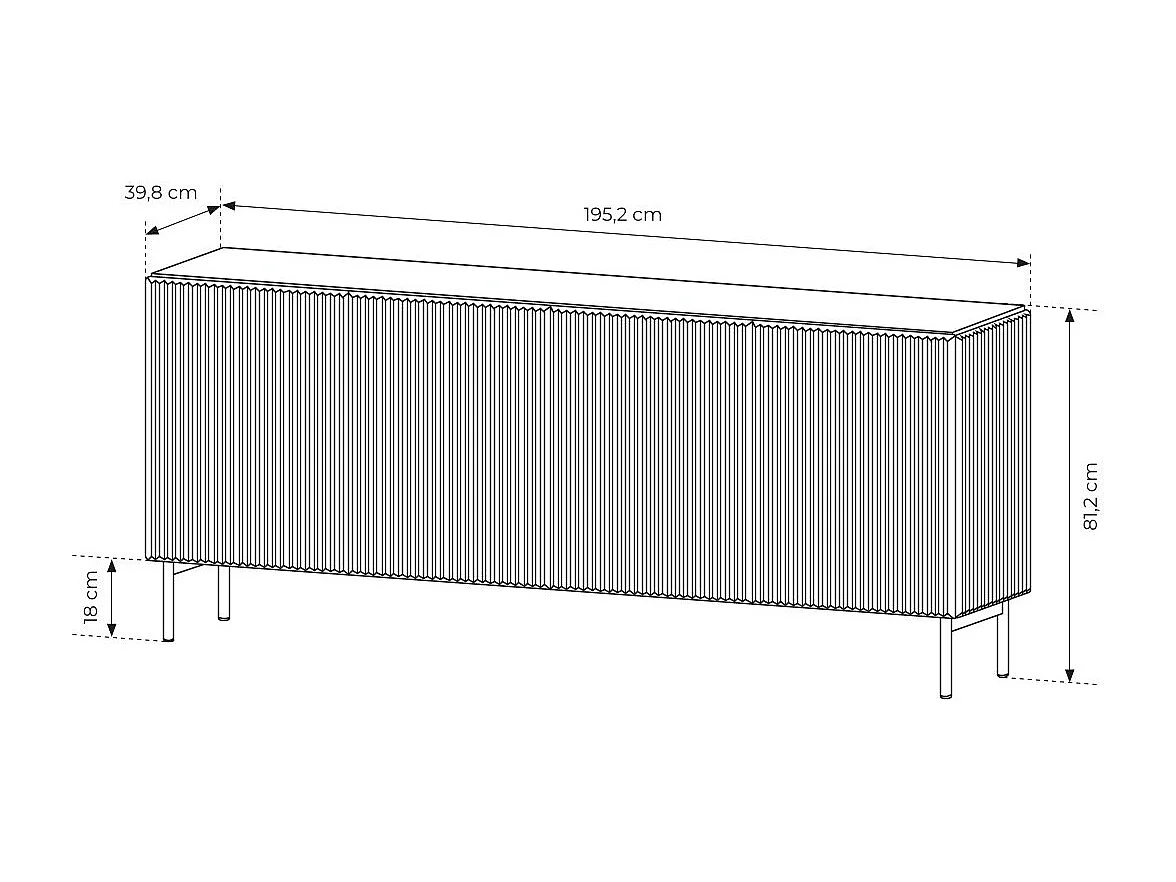 Madia moderna 195 cm con 4 ante push to open nera MALK42