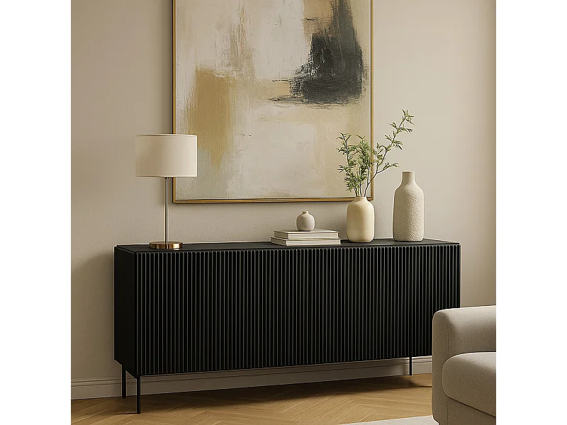 Madia moderna 195 cm con 4 ante push to open nera MALK42