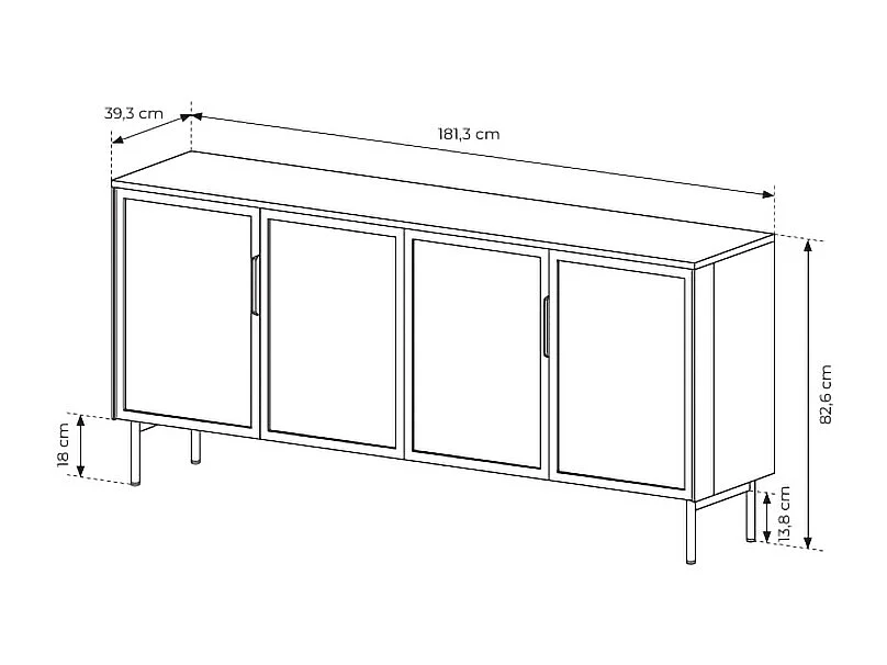 Madia moderna con 4 ante in vetro temperato e luce LED quercia scura e nero MALK40