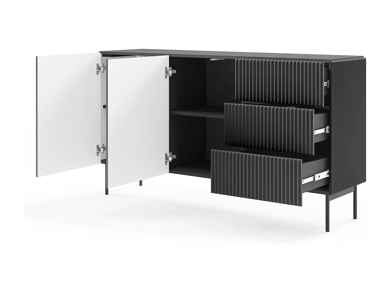 Madia moderna da soggiorno 2 ante e 3 cassetti nera MALK44