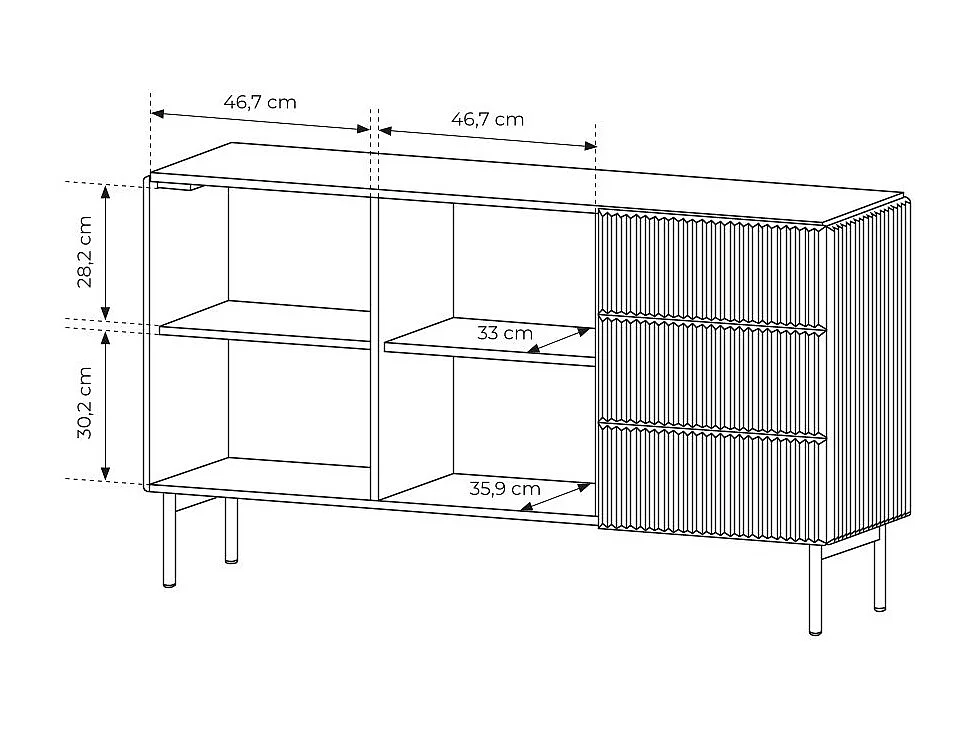 Madia moderna da soggiorno 2 ante e 3 cassetti nera MALK44