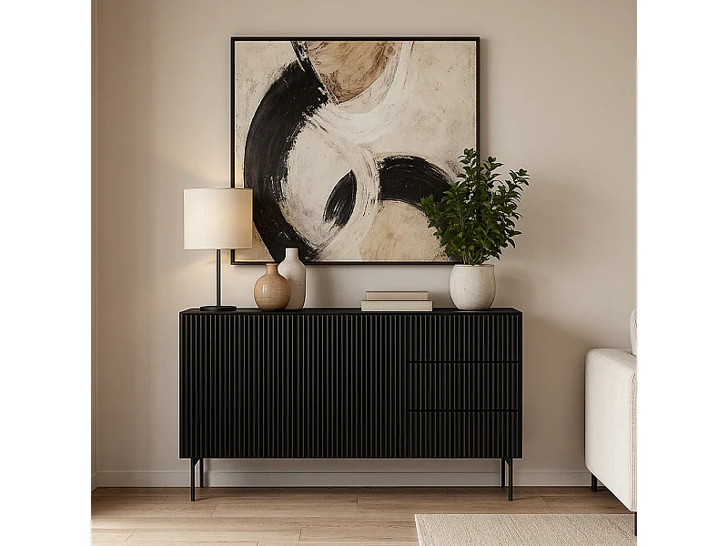 Madia moderna da soggiorno 2 ante e 3 cassetti nera MALK44