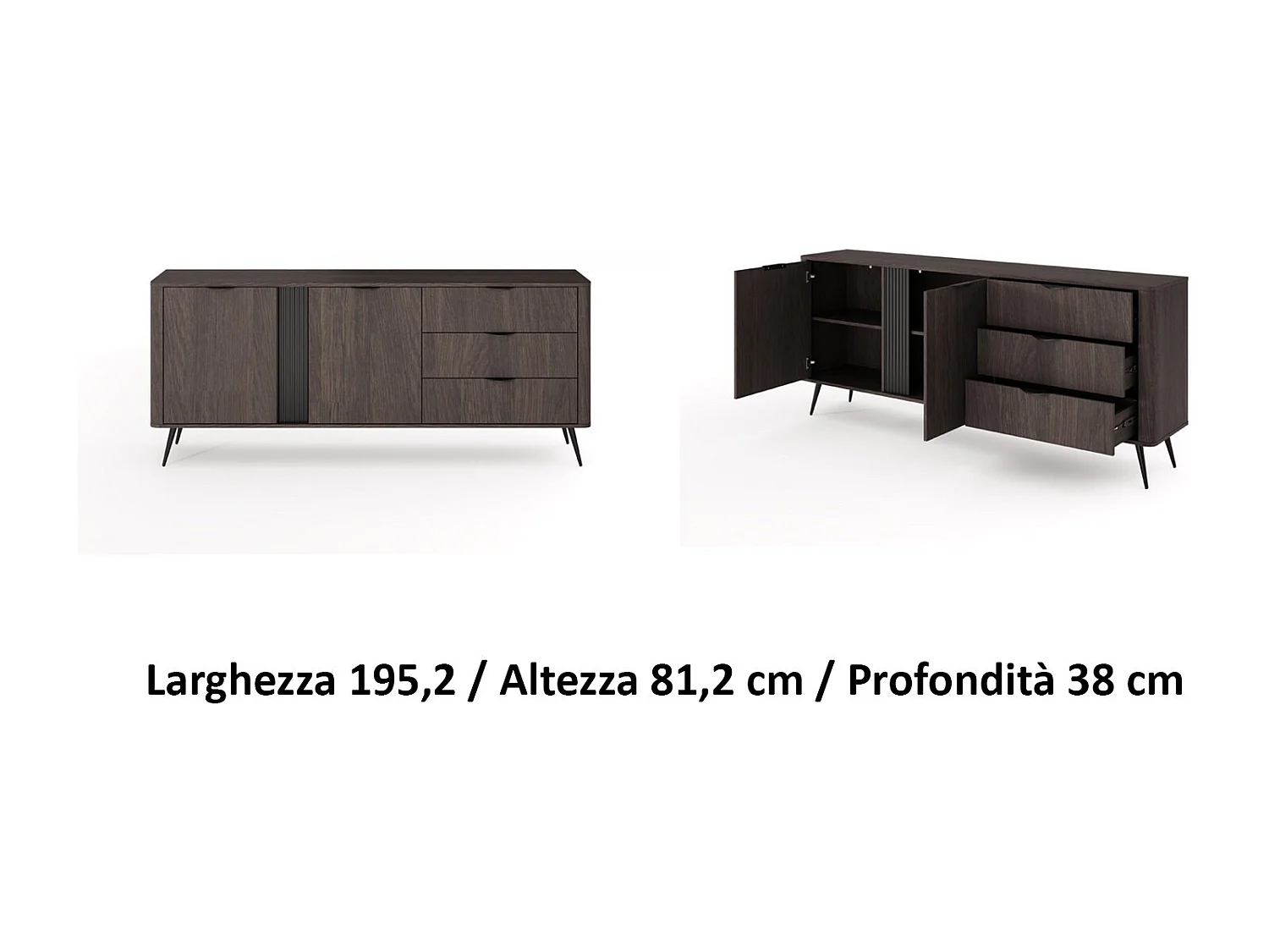 Madia moderna 195,2x81,2 con 2 ante e 3 cassetti in MALK48