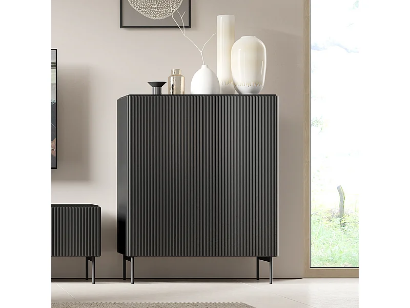 Mobile contenitore per soggiorno con 2 ante push to open nero MCLK8