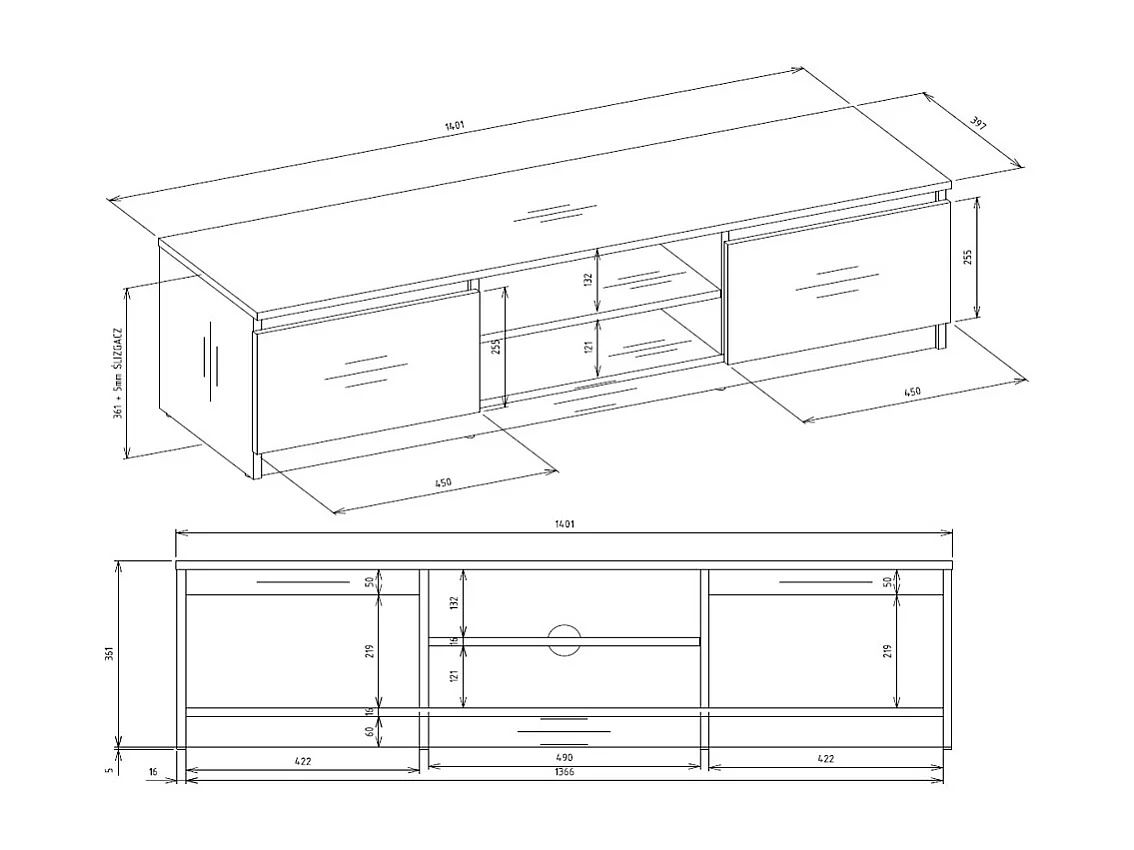 Mobile TV moderno 140 cm rovere chiaro PTVT2