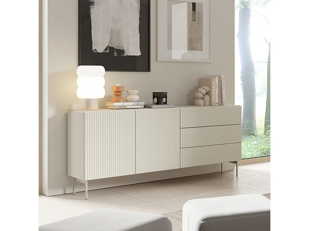 Madia moderna da soggiorno con 2 ante e 3 cassetti beige cashmere MALK43