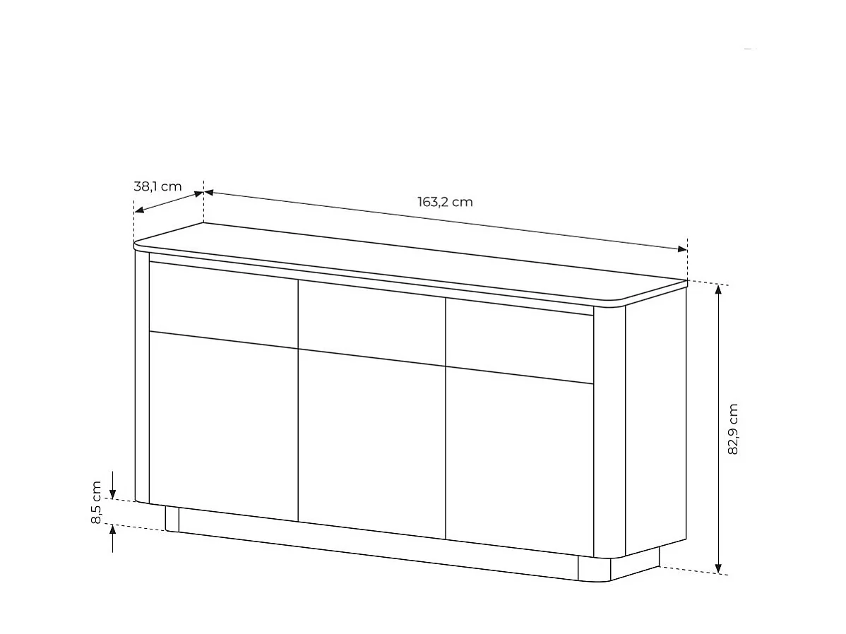Madia moderna 163x83 cm con 3 ante push to open in rovere e nero MALK47