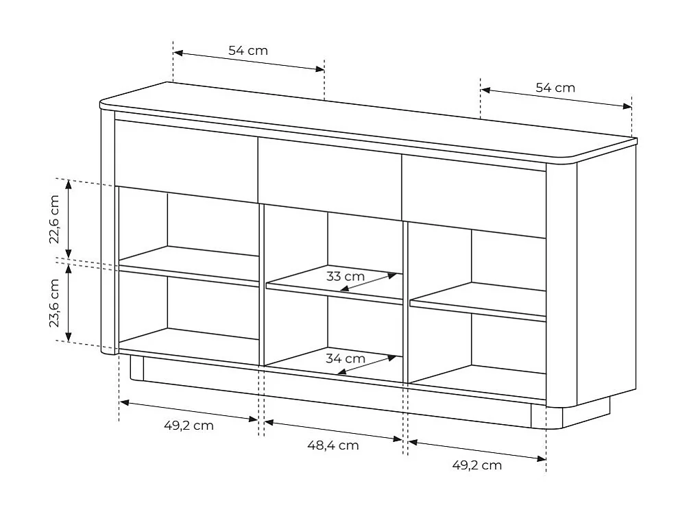 Madia moderna 163x83 cm con 3 ante push to open in rovere e nero MALK47