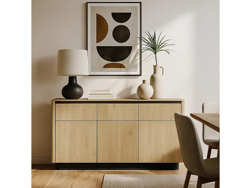 Madia moderna 163x83 cm con 3 ante push to open in rovere e nero MALK47