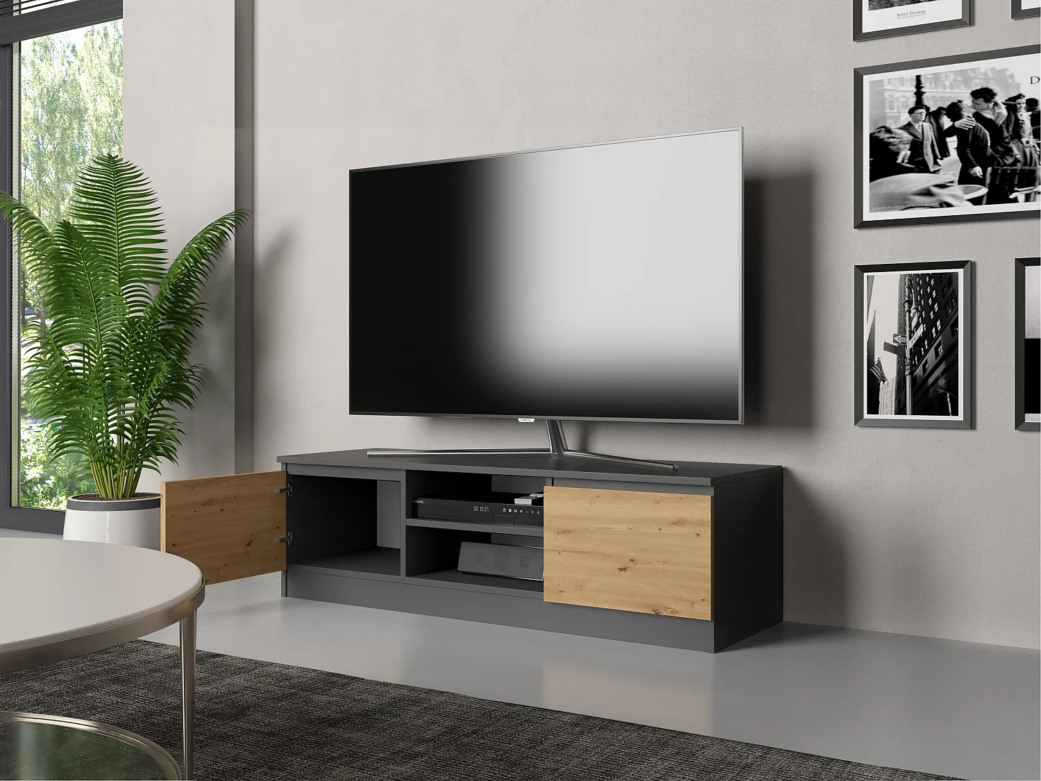 Mobile TV moderno 120 cm rovere e antracite PTVT1