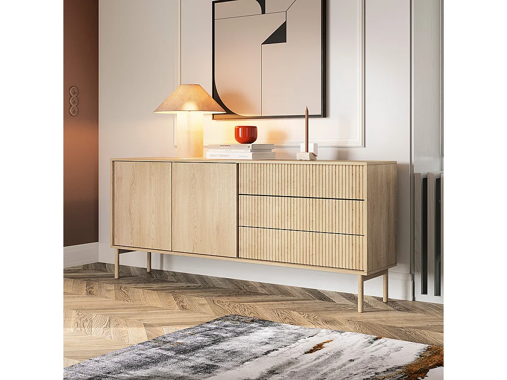 Madia moderna 187 cm con ante push to open rovere chiaro MALK46