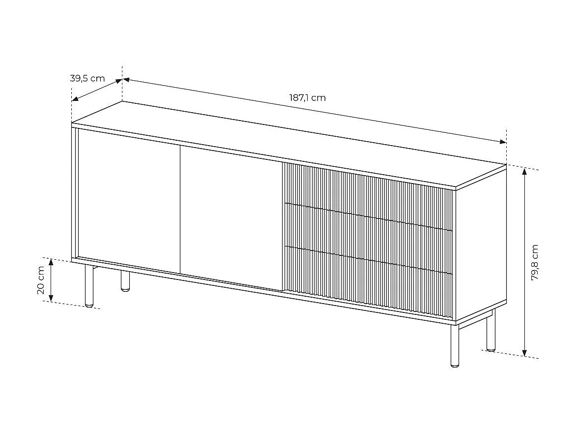 Madia moderna 187 cm con ante push to open rovere chiaro MALK46