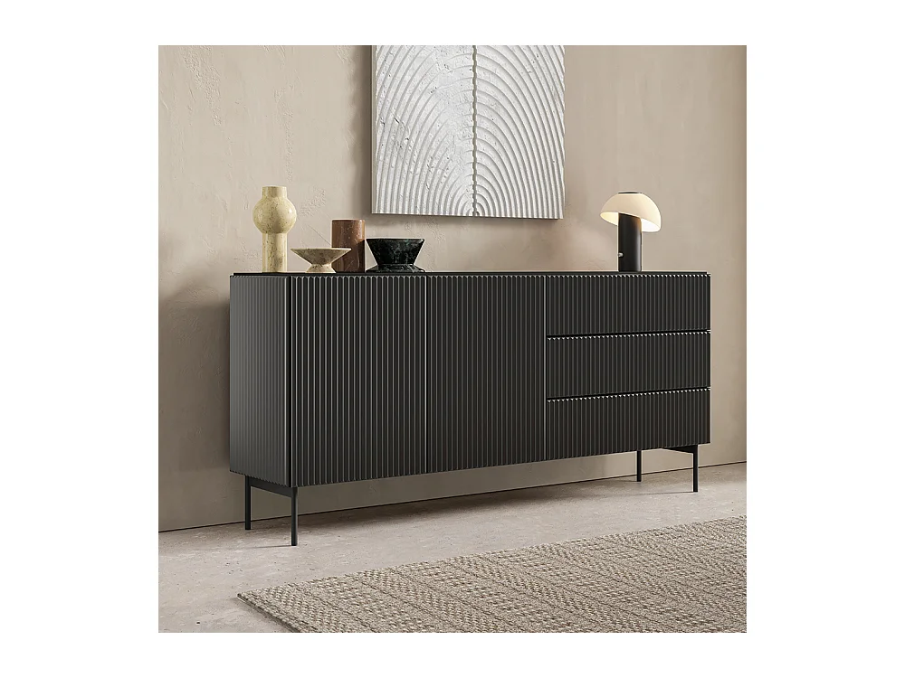 Madia moderna da soggiorno con 2 ante e 3 cassetti beige cashmere MALK43