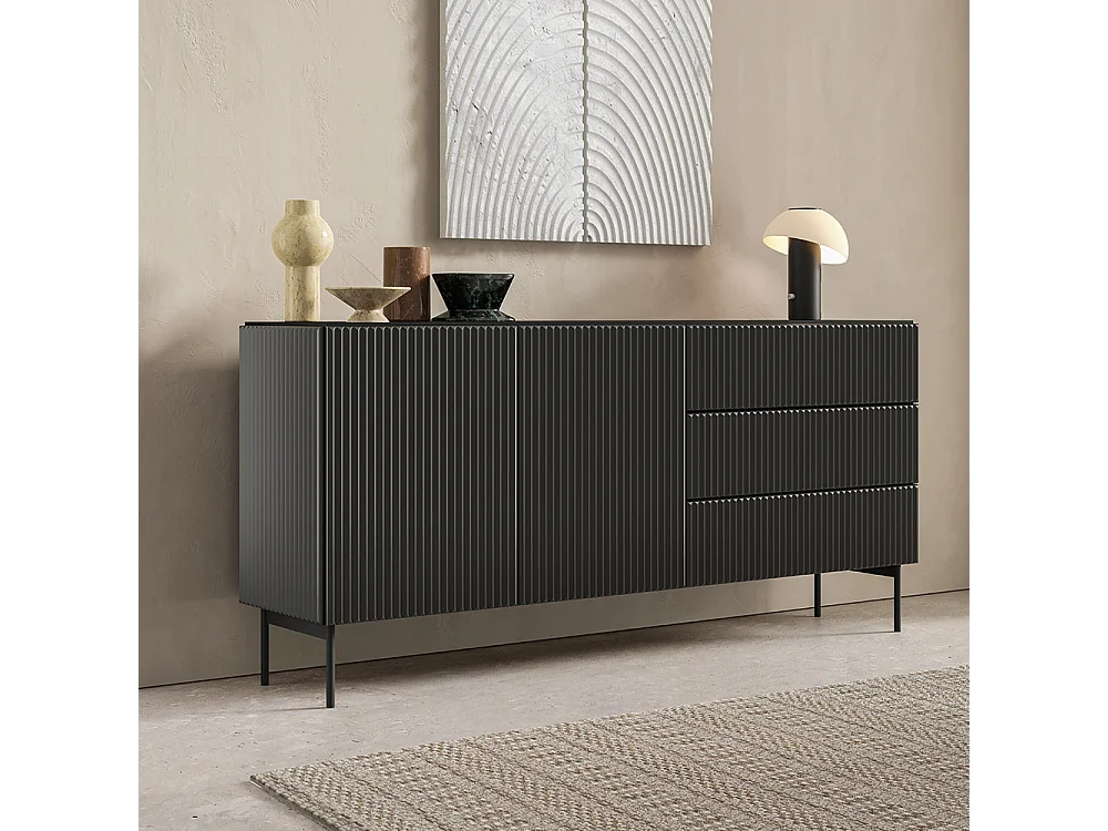 Madia moderna da soggiorno con 2 ante e 3 cassetti beige cashmere MALK43